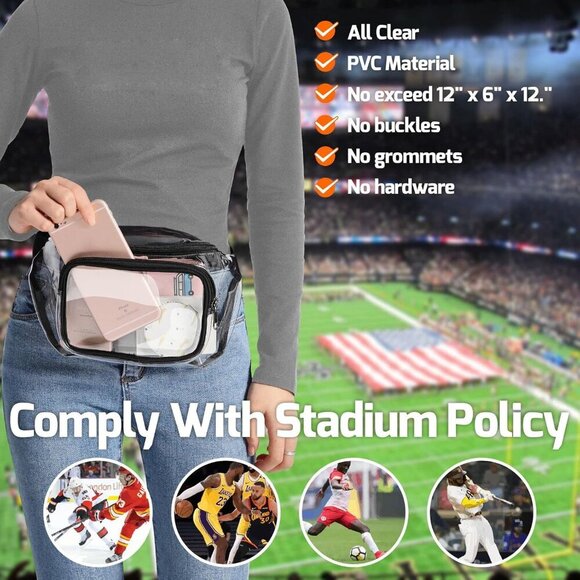 Clear Fanny Pack Stadium Approved - Clear Bag for Stadium Events Transparent Bel - Picture 6 of 9